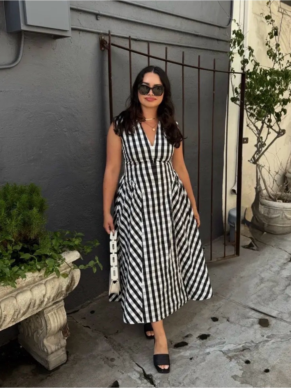 Tanya Taylor Candace Sleeveless Black and White Gingham Midi Dress size small.